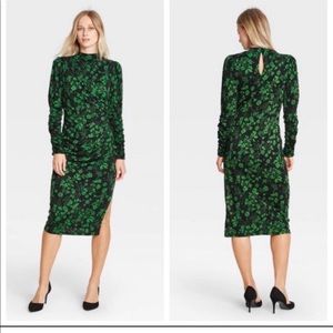 Women's Floral Print Puff Long Sleeve A-Line Dress